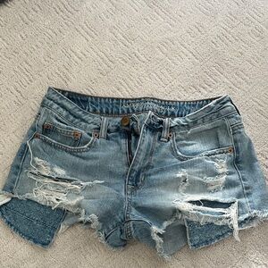 American Eagle Outfitters Women's Light Blue Ripped Jean Shorts